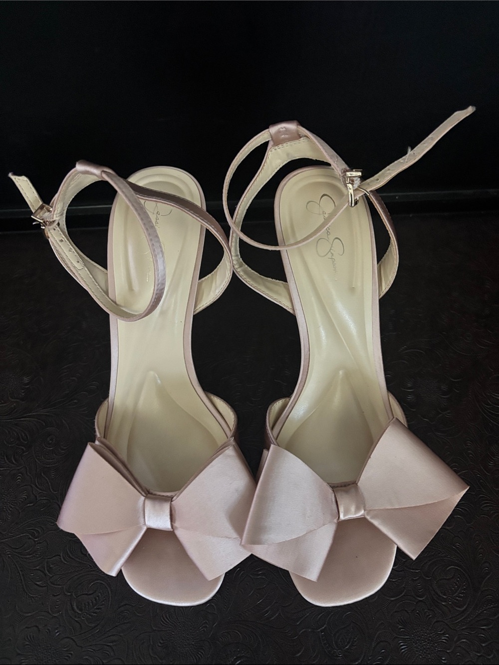 Jessica Simpson Blush Satin Bow Ankle Strap Sandals